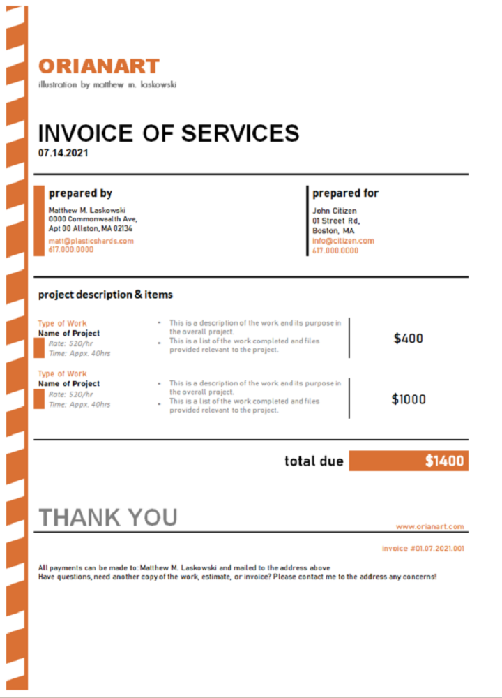 Australia Orianart art and design company invoice PSD template